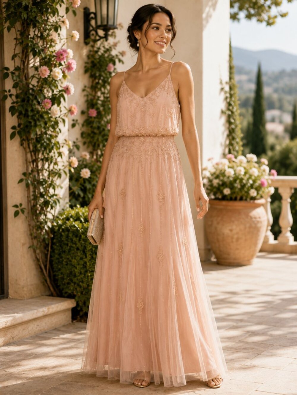 Blush Pink Beaded Maxi Dress - Brand Unspecified *NEVER WORN